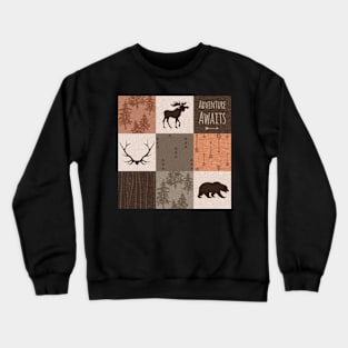 Adventure Awaits Patchwork- Rust and Brown Crewneck Sweatshirt